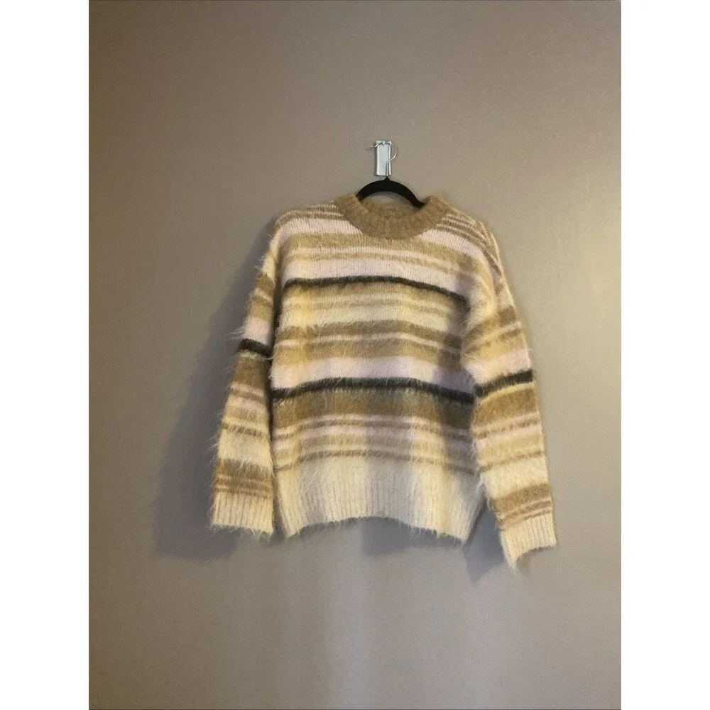 Women's Oversized Crewneck Pullover Holiday Sweater - Wild Fable Striped XS NWT